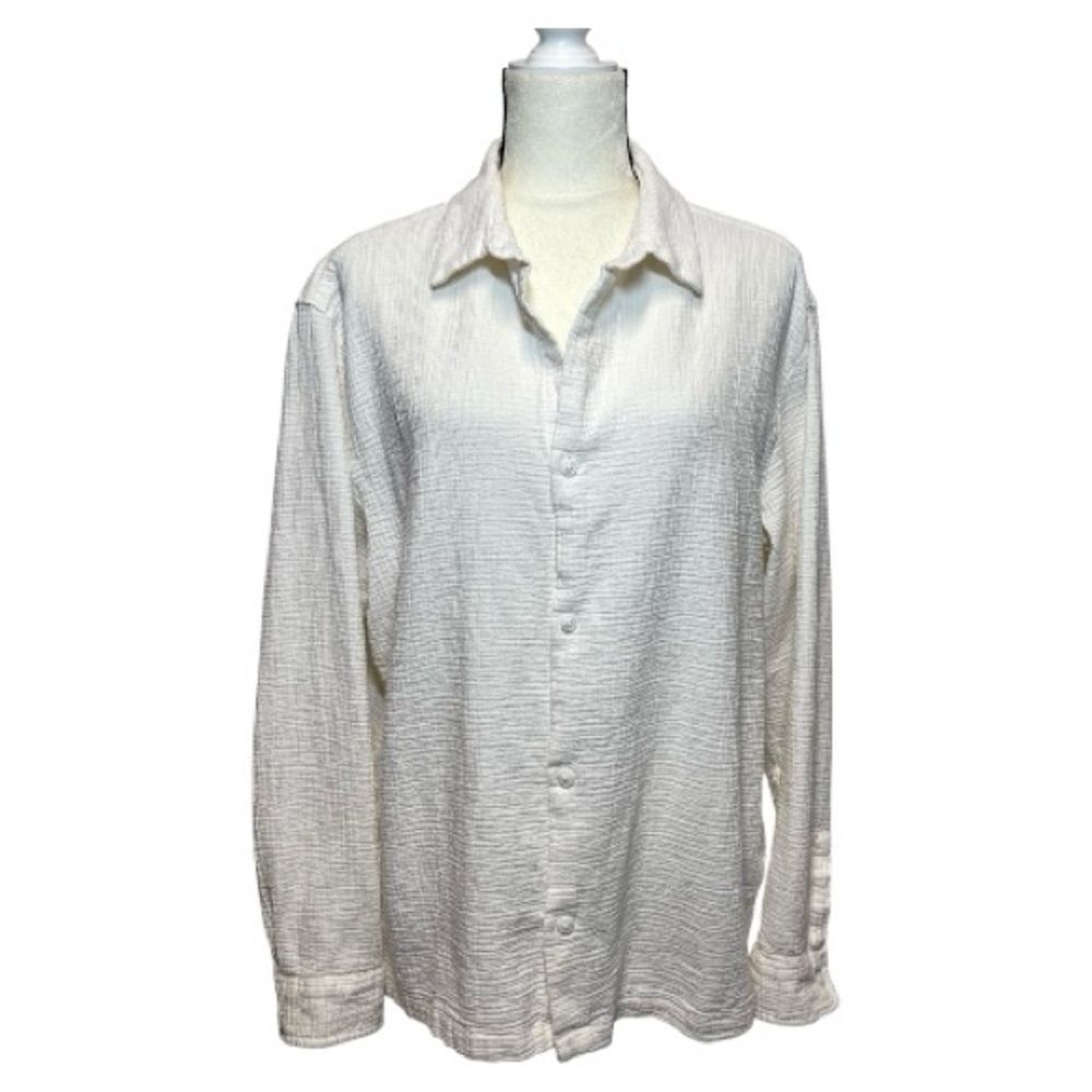 H&M Men's White Long Sleeve Textured Shirt Size Large